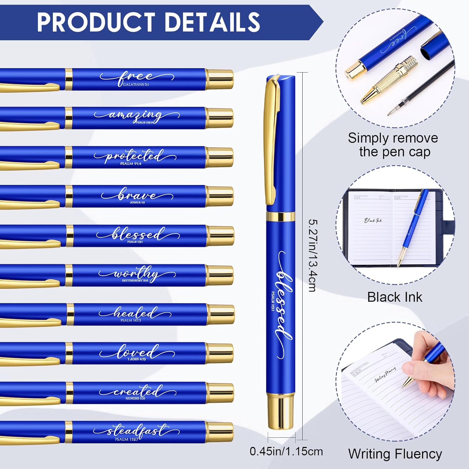 Spakon 10 Sets Christian Mothers Day Gifts for Women Men Bulk Religious Leather Notebook Prayer Journal Pen Church Gift Bible Study Scripture Mom Grandma Dad Favors (Bible Verse,Blue)