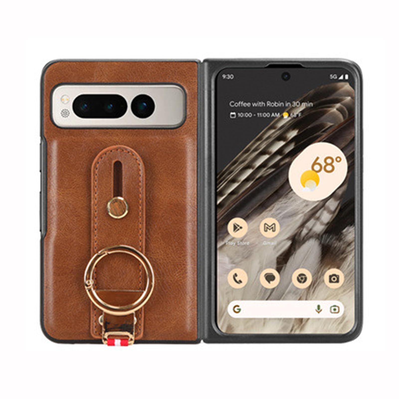 LXURY Cuir Coque pour Google Pixel Fold, Antichoc Protection Coque Dragonne Antichoc Housse,Marron
