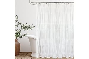 Seasonwood Cotton Shower Curtain: White Boho Farmhouse Chic
