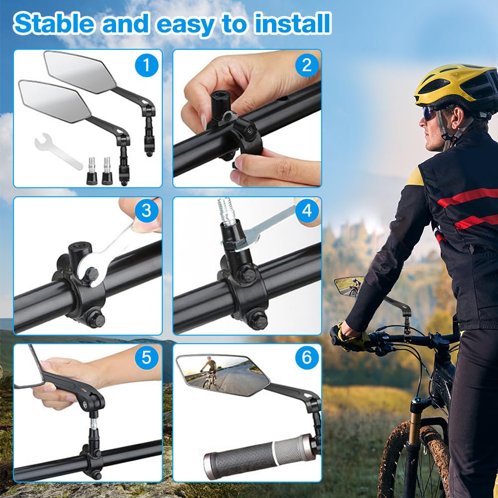 Lot De 2 Rétroviseurs Vélo – Réglables 360°/180° – Compatibles Guidon 20-24 Mm – Anti-choc Et HD