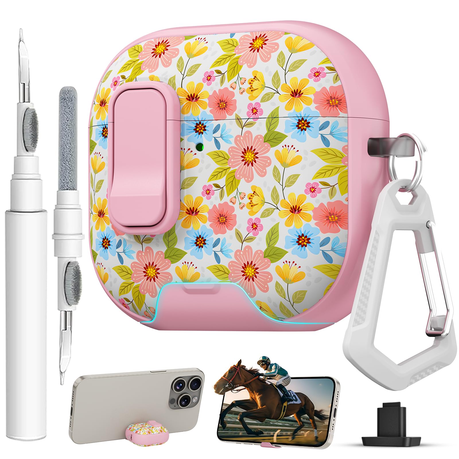 for AirPods 4 Case with Safty Lock &amp; Phone Stand,Cute Floral Pattern Style