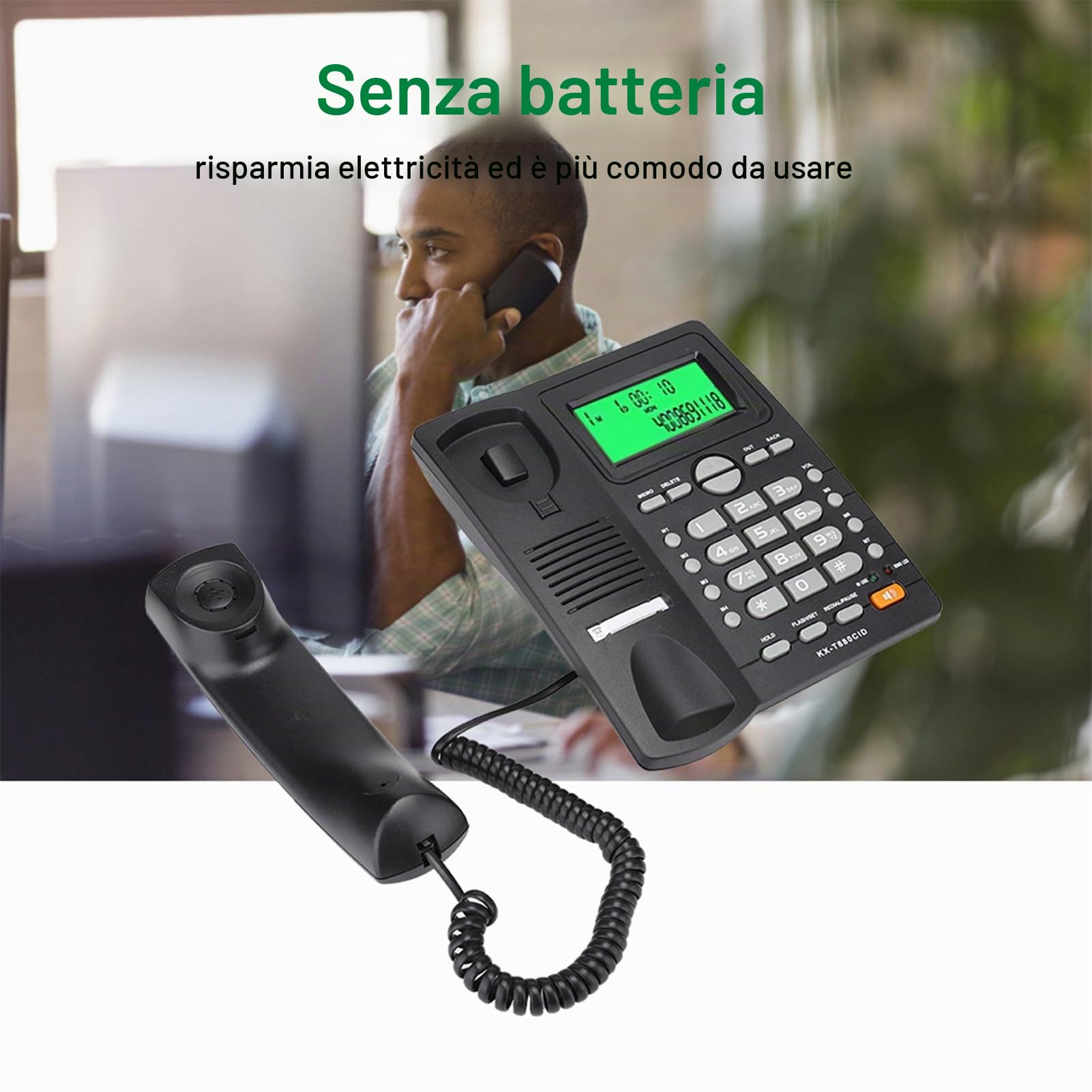 Telefono Fisso con Cavo, KX-T880C Telefono Fisso da Tavolo Senza Batteria Funzione di Visualizzazione 'ID Chiamante Muto Telefono Cablato Portatile per Casa, Hotel, Ufficio, Chiamate(Nero)