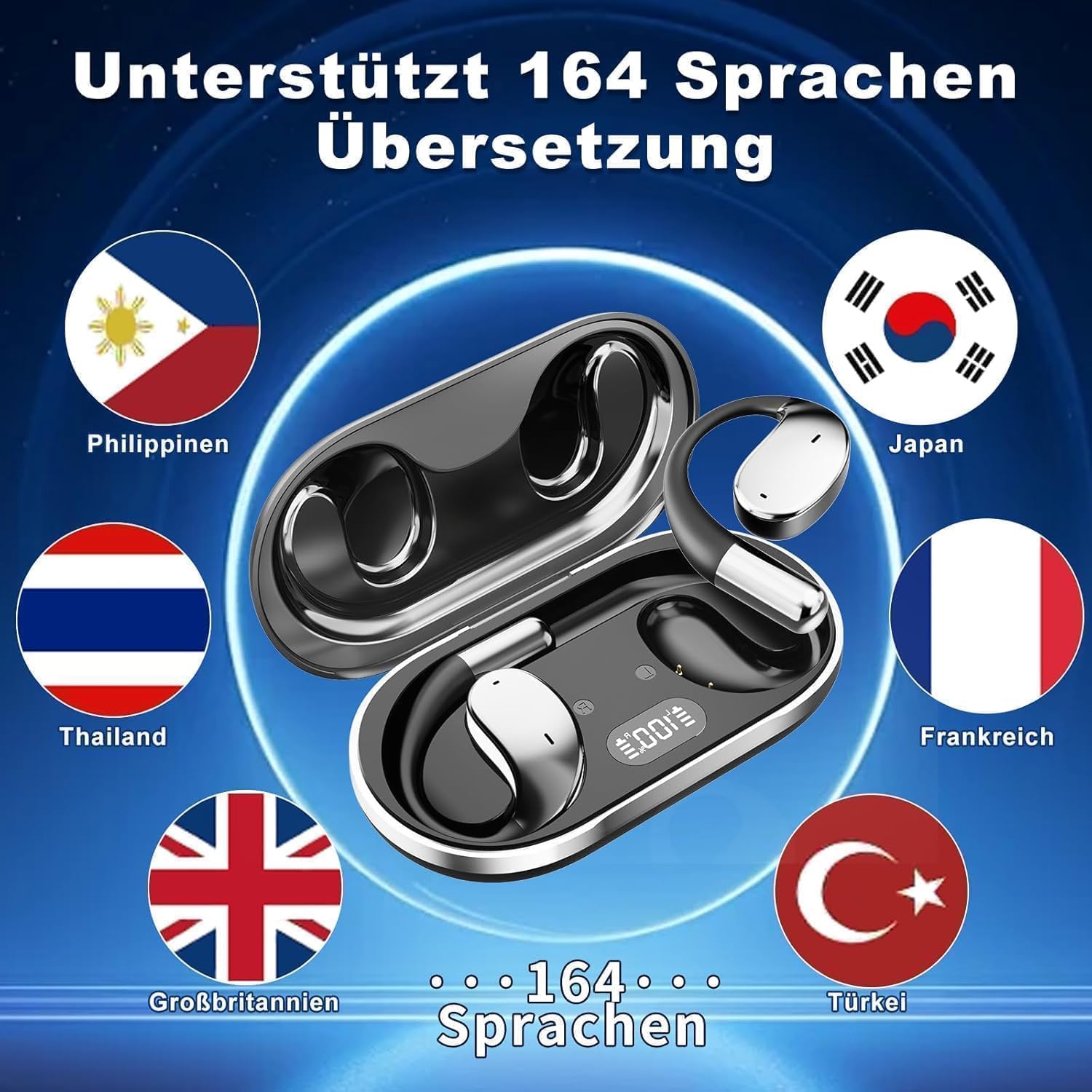 AI Kopfhörer Übersetzer, unterstützt 164 Sprachen/6 Übersetzungsmodi, Übersetzer Ohrhörer 3-in-1-Übersetzungskopfhörer, 60H Open Ear Übersetzer Kopfhörer Mic für Lernen, Reisen, Business