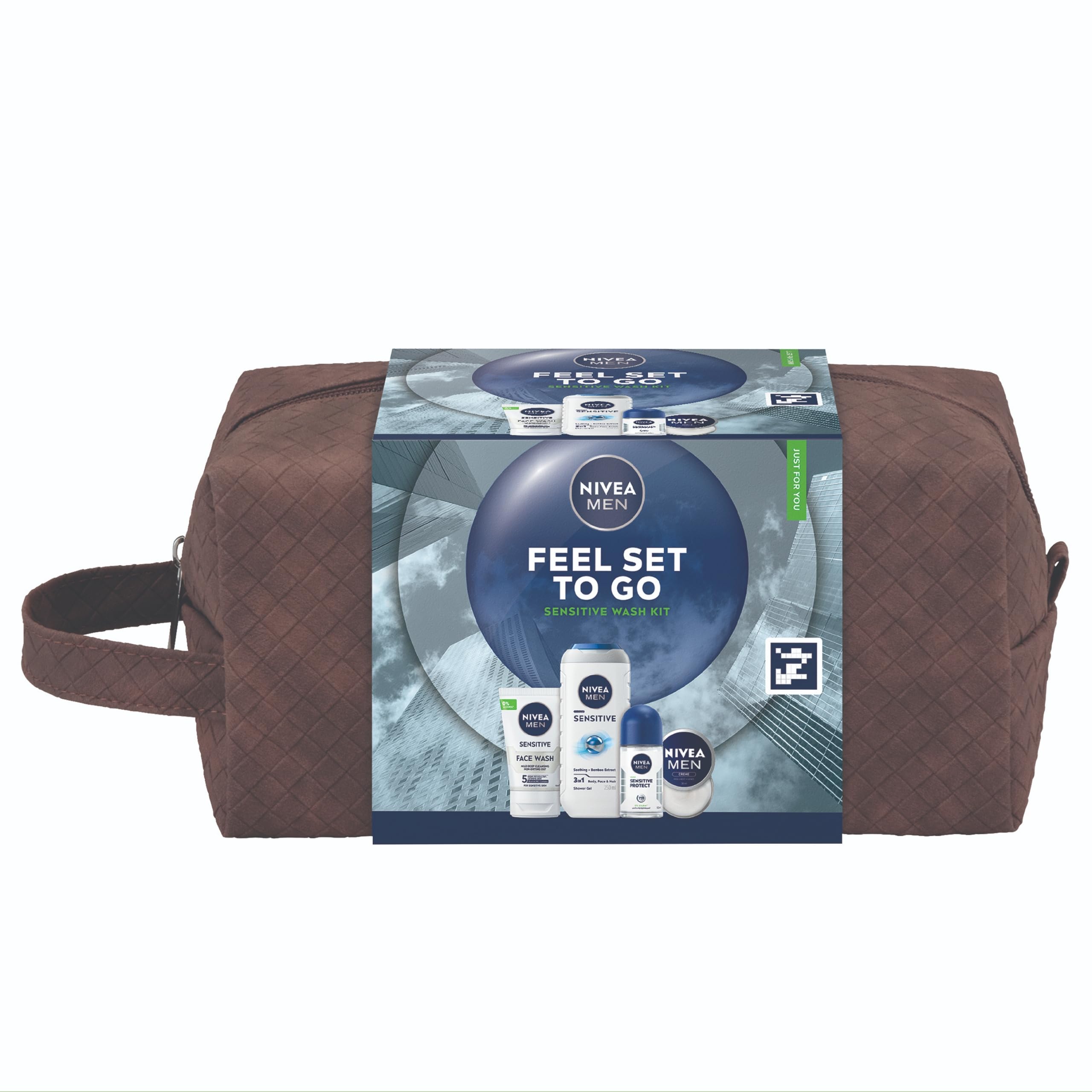 NIVEA MEN Feel Set To Go Gift Set (5 Products) – Men's Grooming Gift – Includes Shower Gel, Face Wash, Anti-Perspirant, and Moisturiser - with Practical Wash Bag