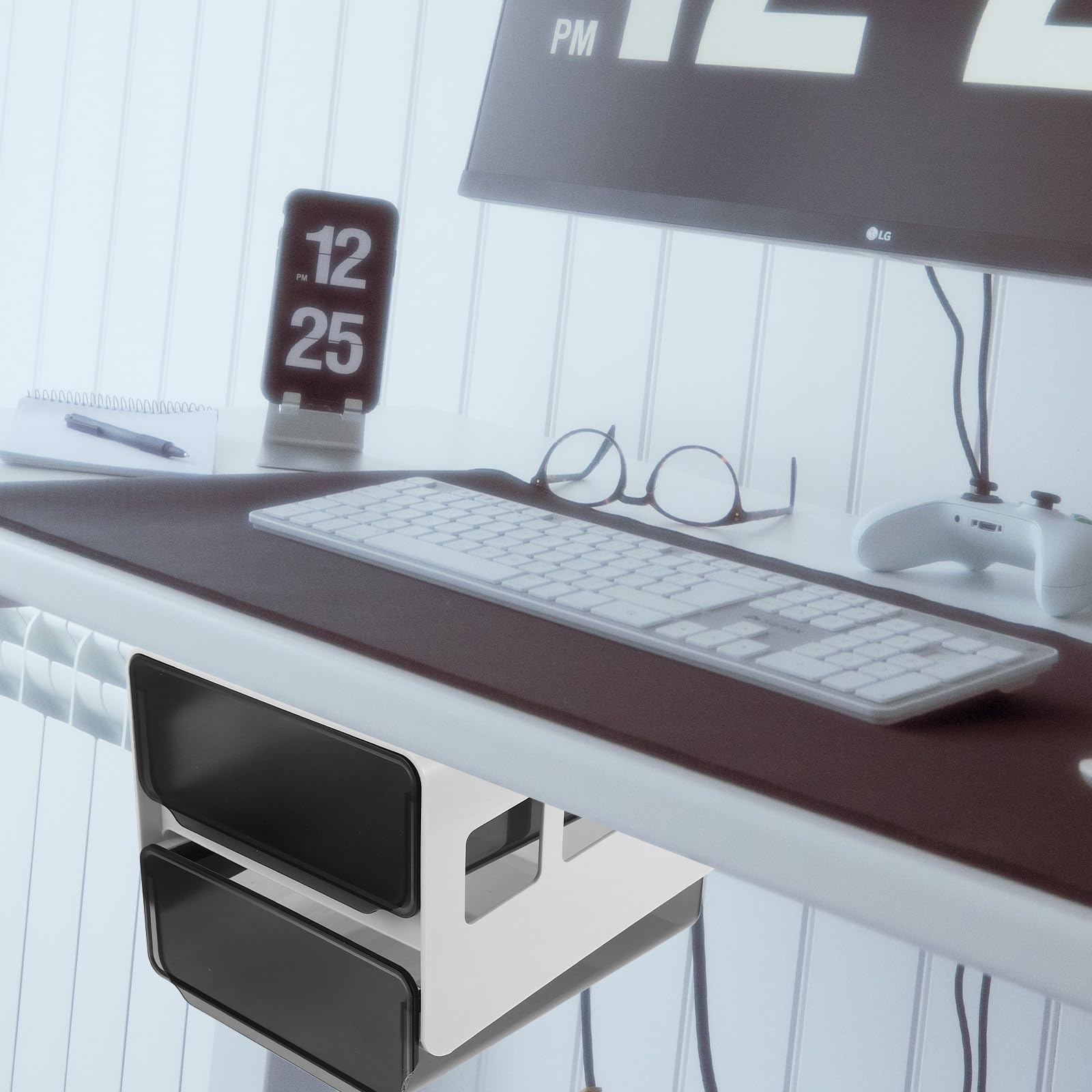 PRETYZOOM Organizzatore Nascosto per Scrivania Sotto Tavolo Adesivo Autoadesivo in Abs e Pp, Cassetto Nero per Conservare Cancelleria e Organizzazione Desktop