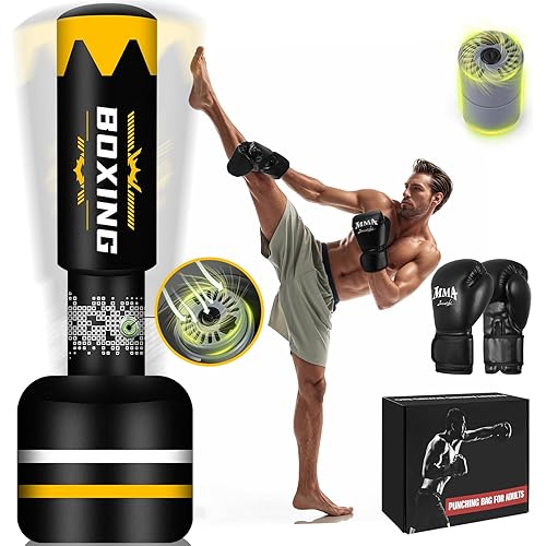 Upgrated Standing Punching Bag for Adults with Automatic Built in Air Pump, 69'' Heavy Bag Boxing Equipment with 12OZ Gloves Kicking Bag for Training MMA Muay Thai Fitness Kickboxing Home Gym