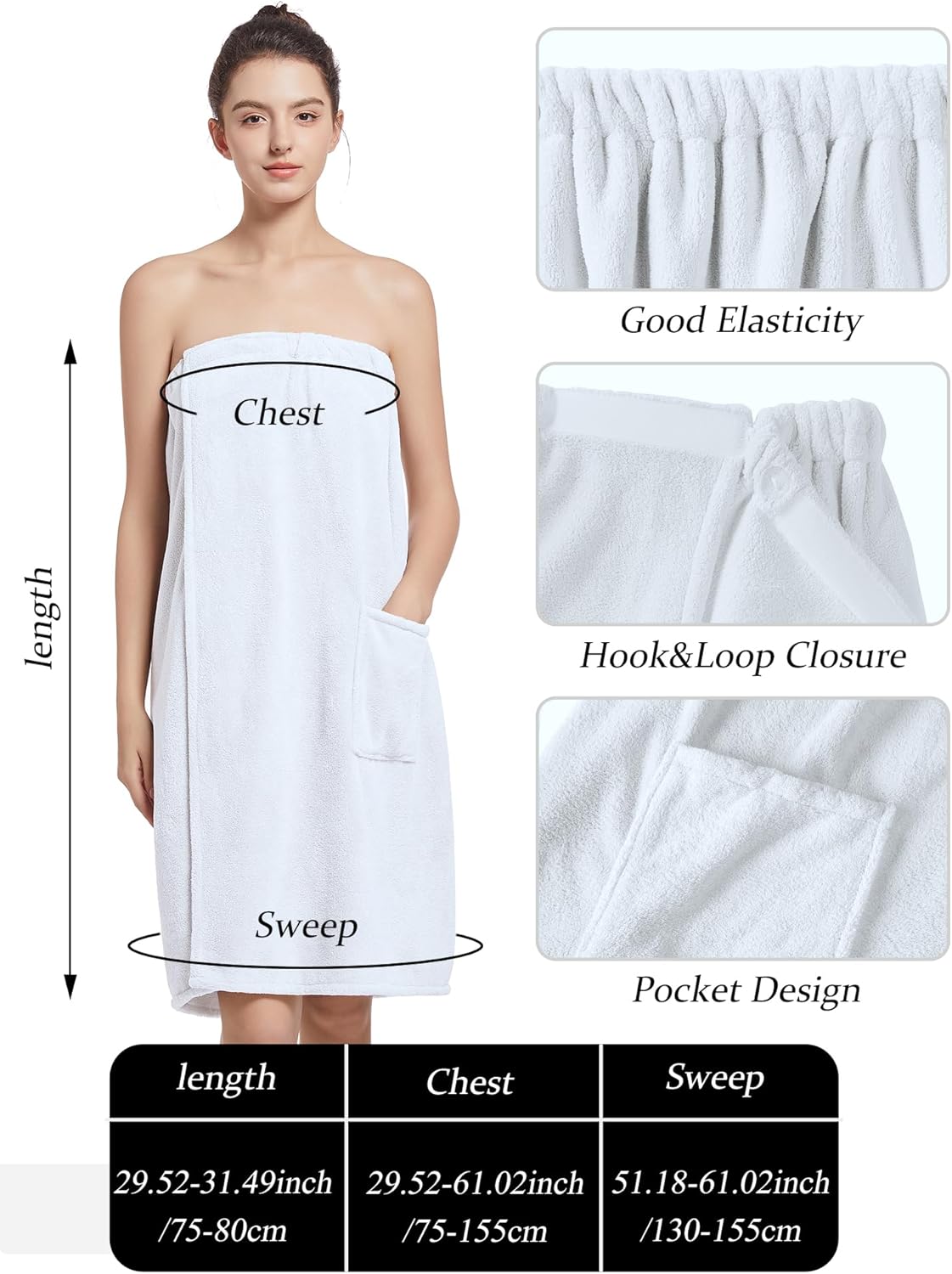 Women'S Soft Wrap Towel Full Length，Bath Robe After Shower Female Plush Long，Spa Bathrobes Lightweight With Pockets - Image 3