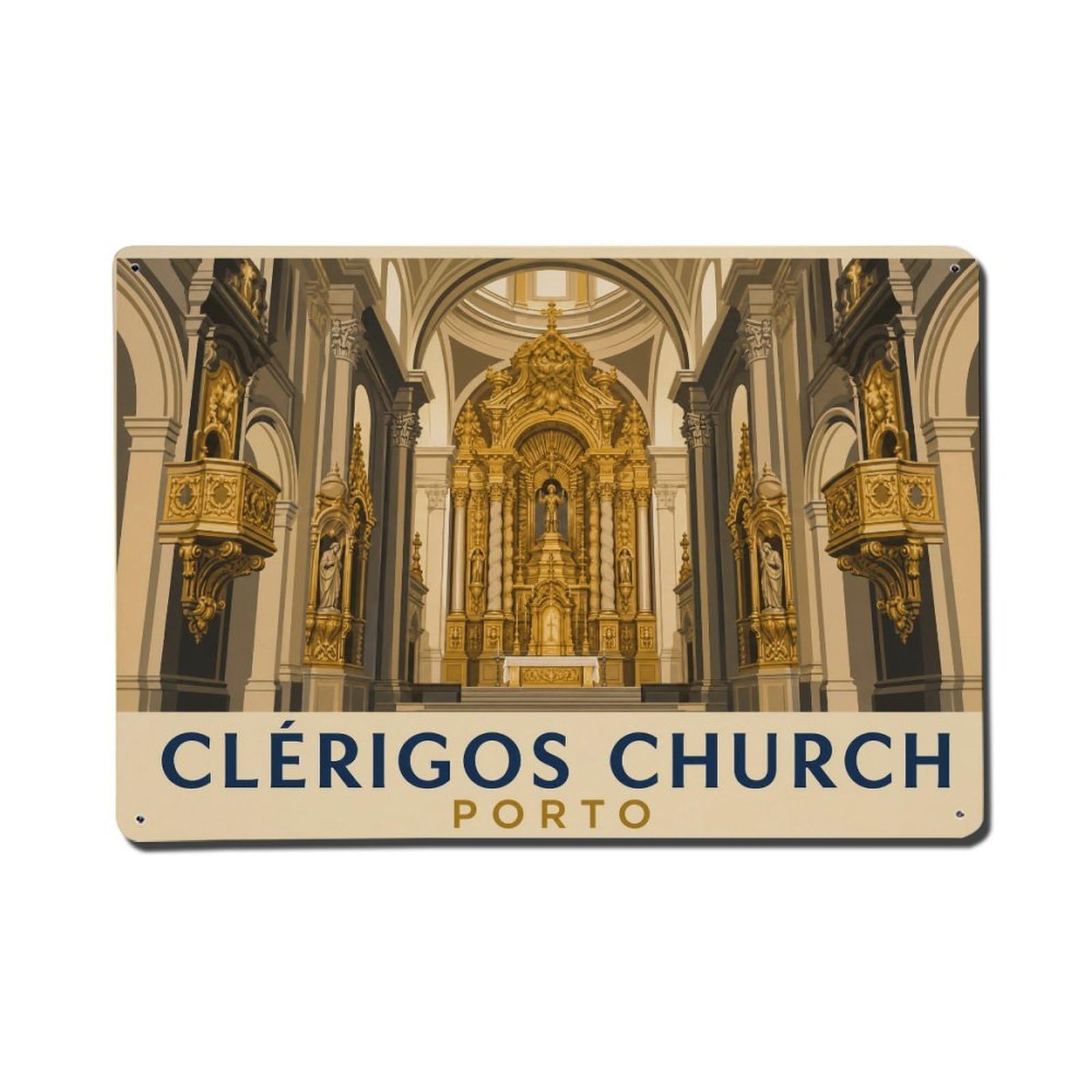 Huiyhb 8X12inch(20X30cm) Vintage Travel Clerigos Church Interior Baroque Altar Metal Tin Sign