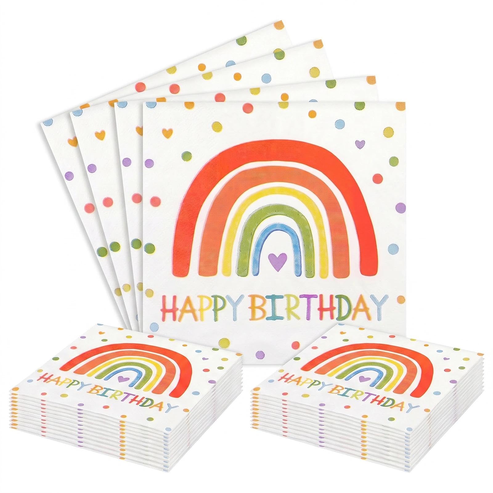 40PCS Birthday Paper Napkins, Disposable Rainbow Party Napkin for Men Women Girls Boys, 33x33cm Decorative Serviettes for All Ages Birthday Party Decorations