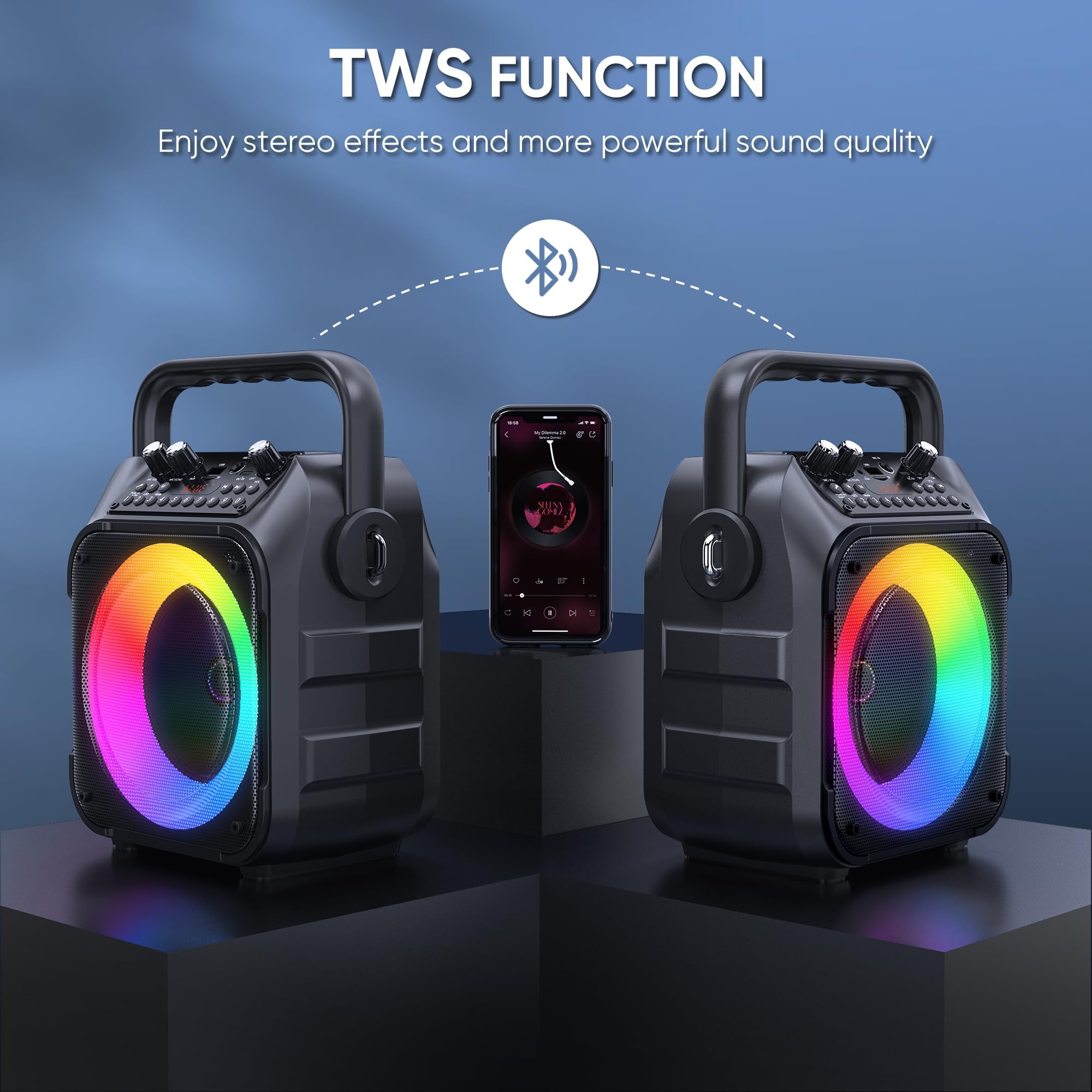 Karaoke, Altoparlante Portatile Bluetooth per Adulti con 2 Microfoni Senza Fili, Sistema PA per Adulti e Bambini con Luci LED per Feste (Nero)