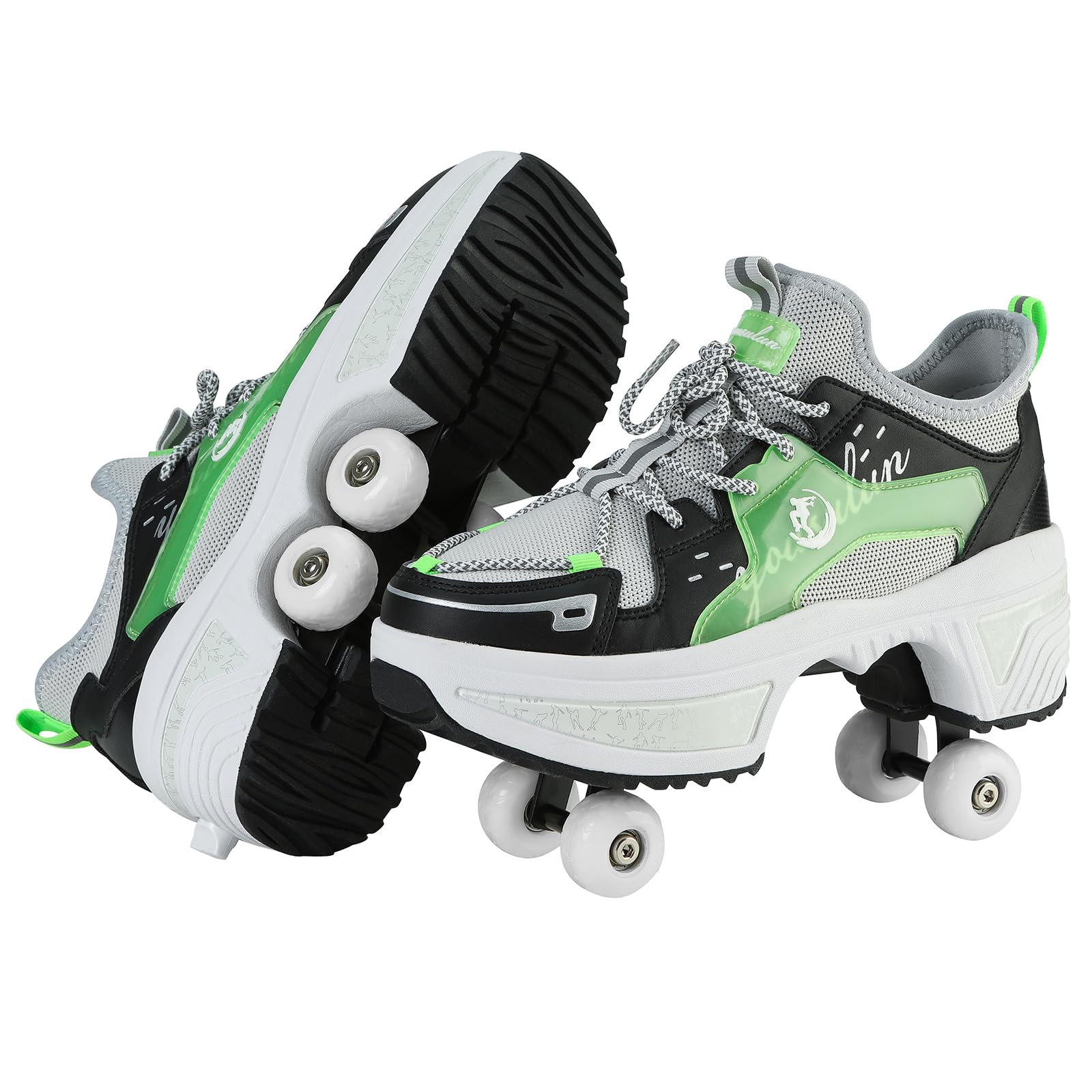 Four-Wheel Skate Shoes, Roller Skates and Sneakers are Unisex and Retractable for Outdoor Use, Suitable for Both Children and Adults (N, 8.5)