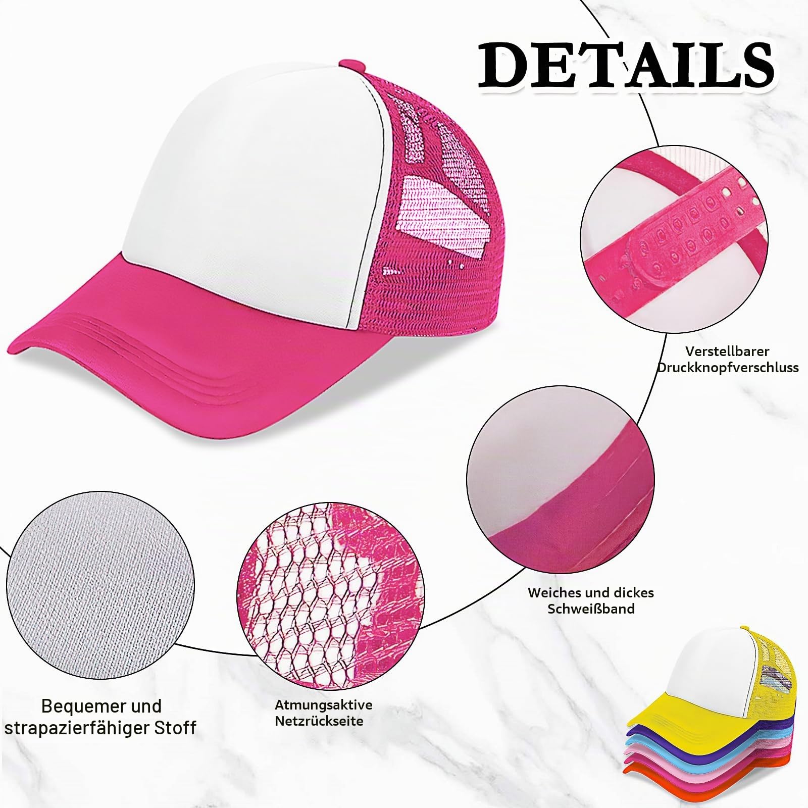 30 Stück Kinder Sublimations Caps, DIY Mesh Baseball Caps zum Bedrucken, Leichte Sommer Hüte für Outdoor Sport und kreative Bastelprojekte (15 Farben)