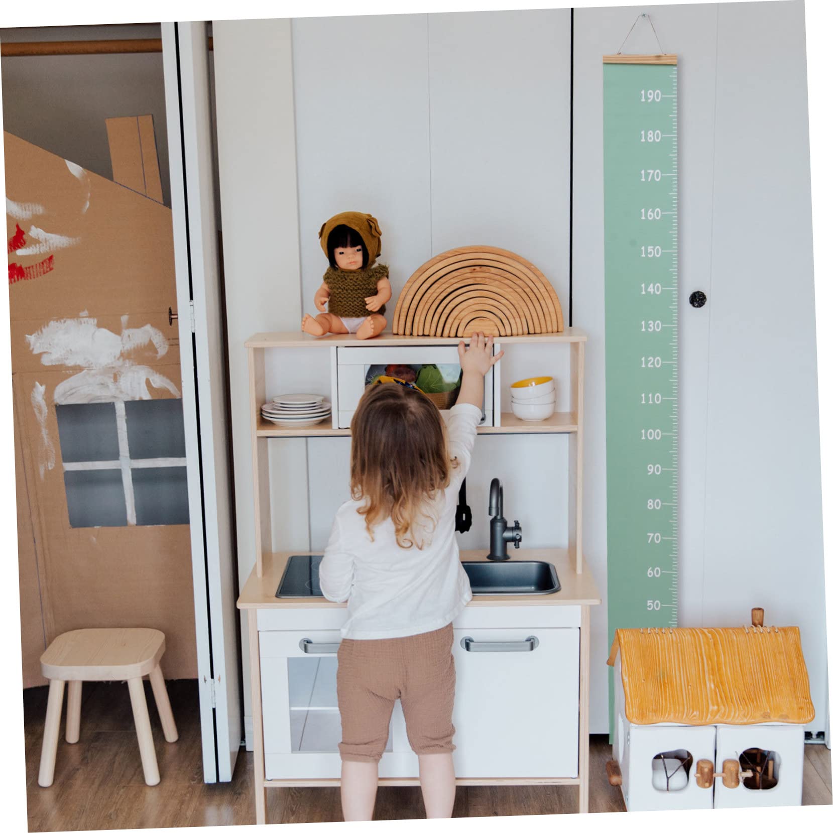 4piezas Regla De Crecimiento Infantil Para Decoración De Pared Medidor De Colgante Para Chart De Crecimiento Para Habitaciones Infantiles y Guarderías Avocado