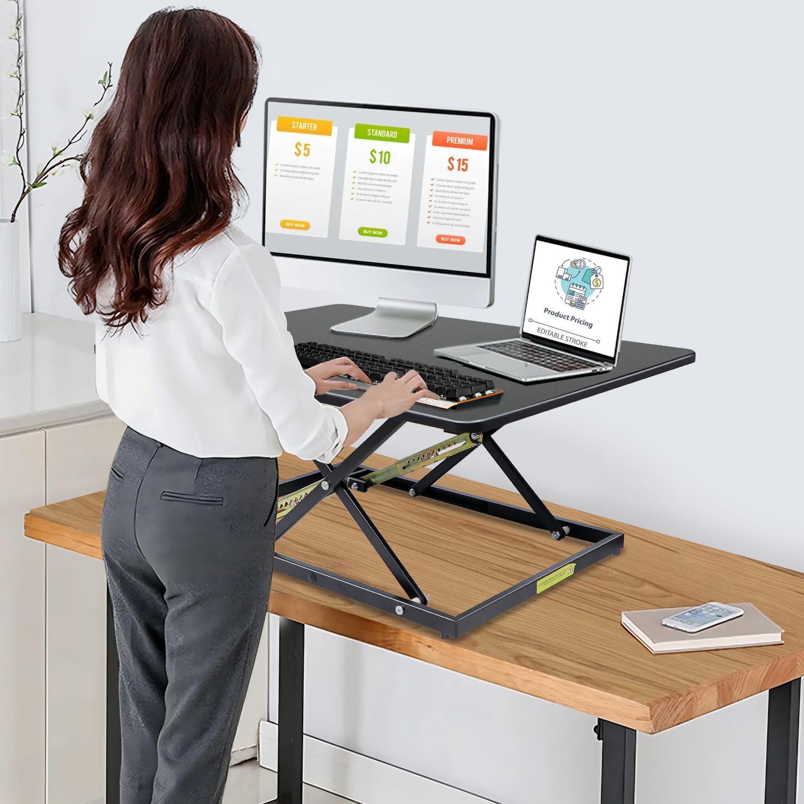 32in Desk Riser for Standing or Sitting Large Standing Desk Converter Height Adjustable Sit Stand Desk Converter Fully — view 2