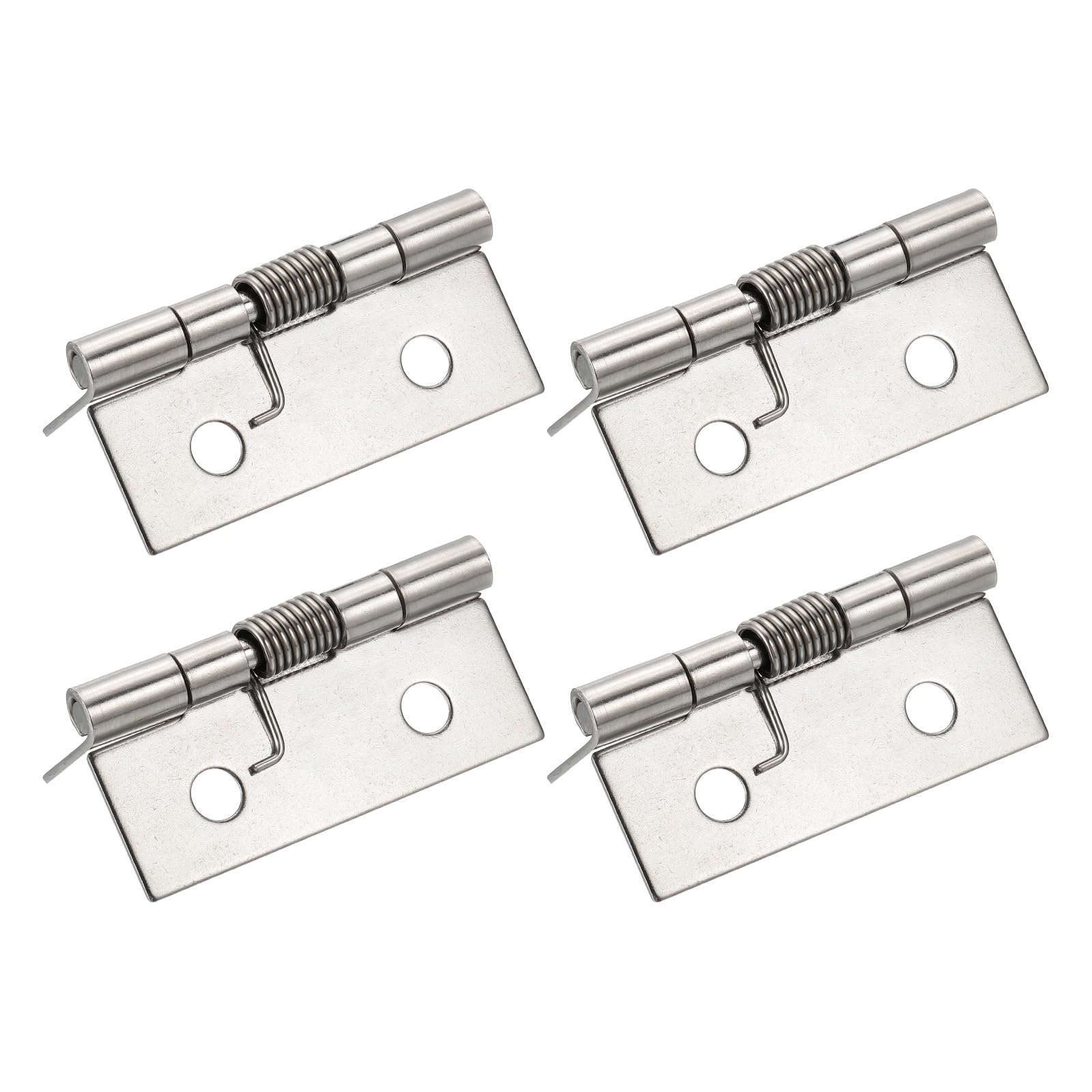 sourcing map 4pcs Spring Loaded Hinges 3.1" Length Stainless Steel Spring Self-Opening Small Door Hinge for Cabinet Door Box DIY Hardware, Silver