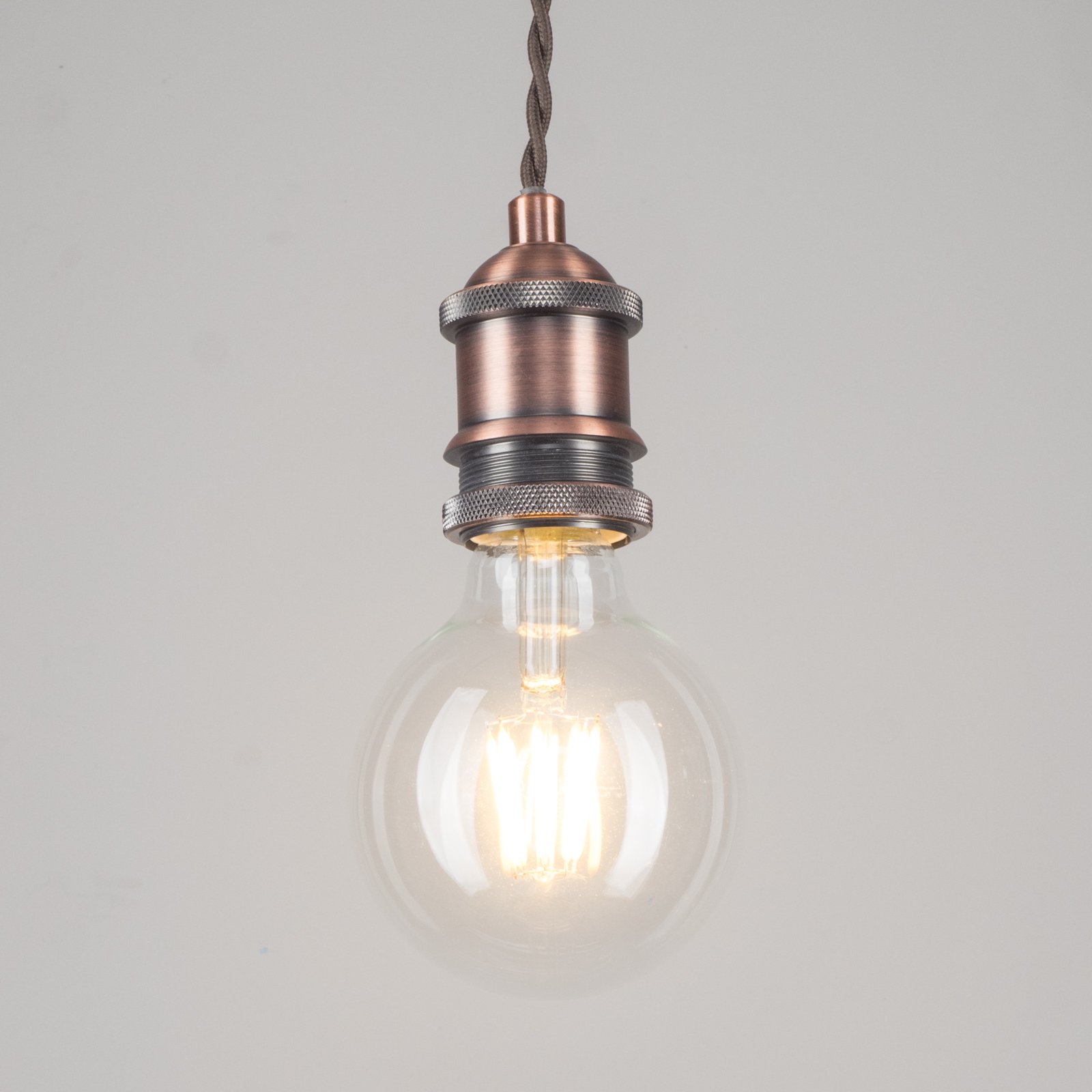 Lighting Supermarket Vintage Edison Twisted Cable Pendant Light - Copper Finish, E27/ES - 1.5M Adjustable Cable, Fully Assembled