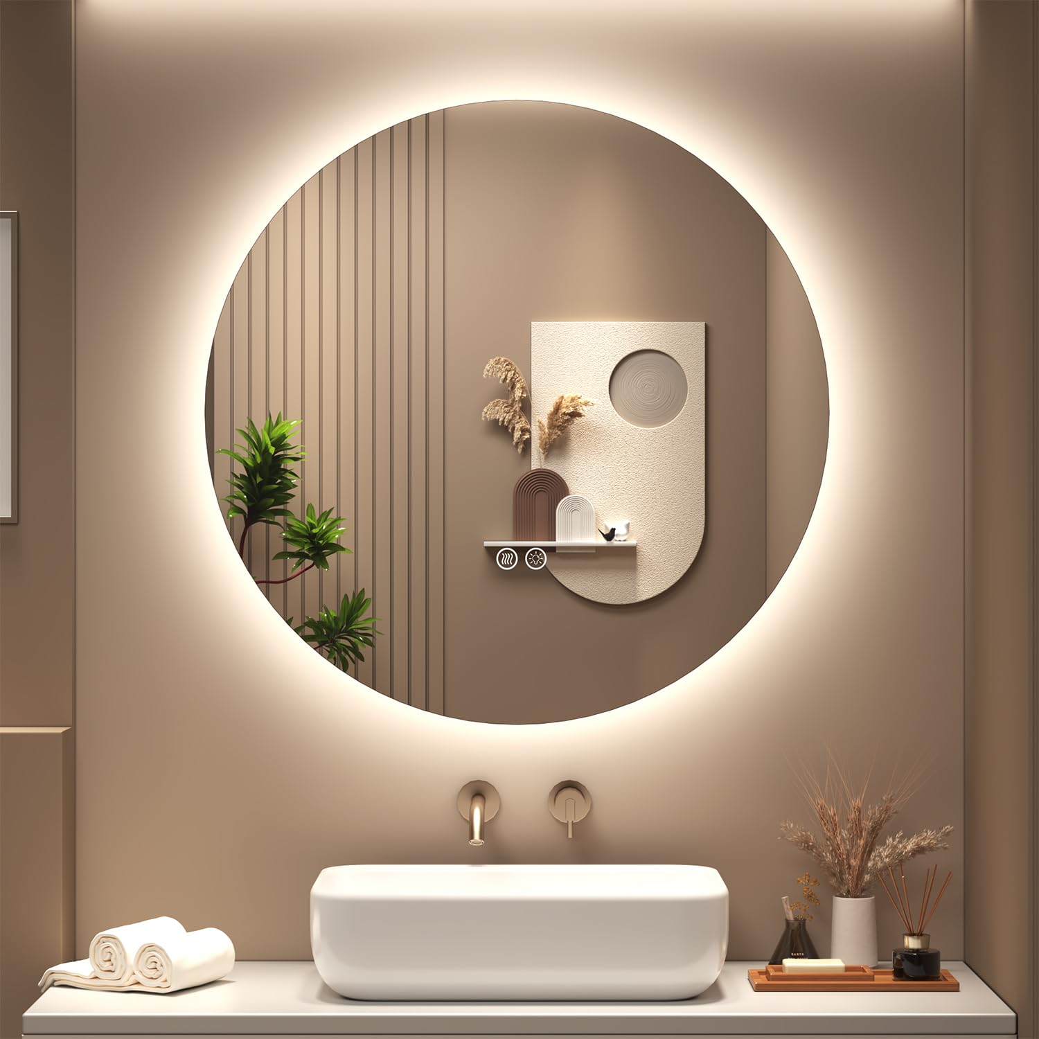 Miroir de salle de bain rond DEL illuminé pour une ambiance spa de 61cm