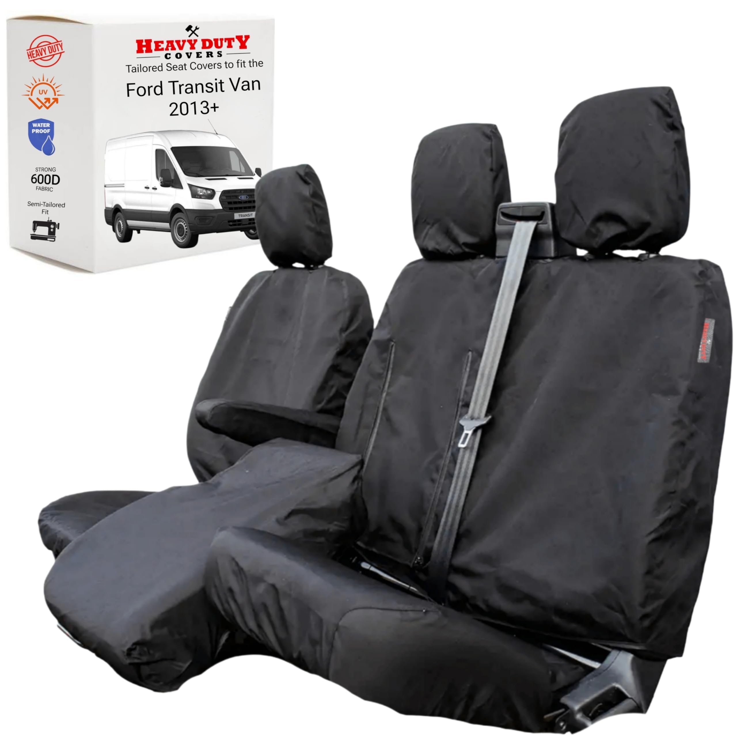 Ford Transit Van Mk8 & Ford Transit Tipper Compatible Front Seat Covers - Heavy Duty - Waterproof - Tailored Fit - Models 2014 Onwards- IMPROVED DESIGN