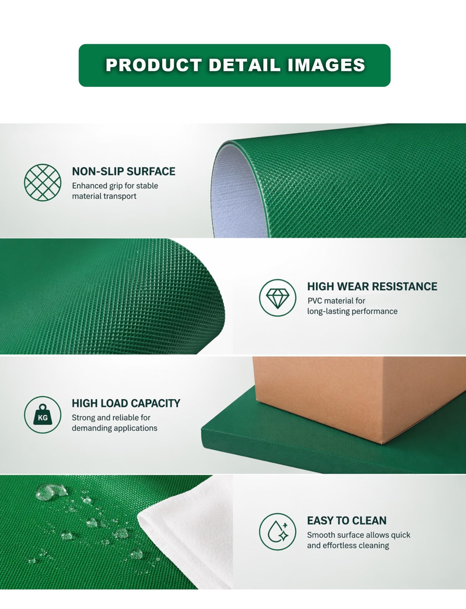 Nastro trasportatore in PVC Verde Resistente - Nastro di Alimentazione Industriale Antiscivolo Spesso 4 mm, Adatto per Lo smistamento logistico aeroportuale - Resina Resistente all'abrasione
