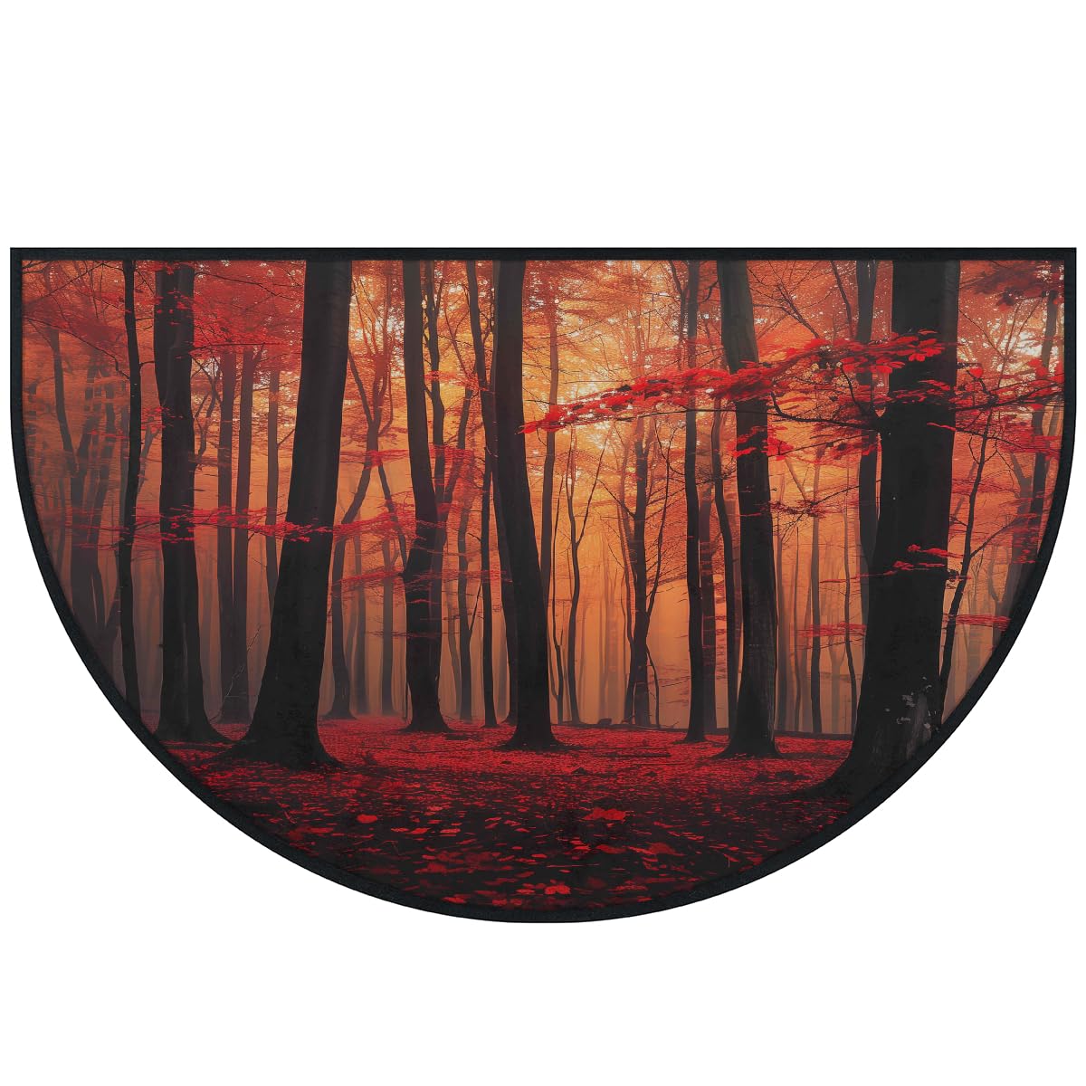 Mexpekil Paillasson demi-lune d'automne en forme de forêt rouge pour intérieur et extérieur, antidérapant, lavable, absorbant, anti-saleté, 100 x 160 cm