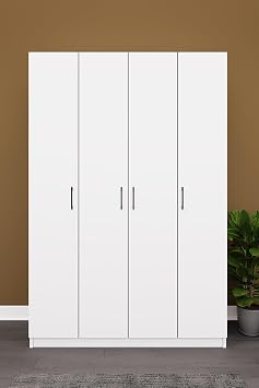 ASRA TREND Beyaz G-08 4 Kapakl  Gard rop 120x180 cm  ok Rafl  Ask l  Elbise Dolab %100 MDFLAM Yatak Odas  Gen  Odas  K yafet Dolab