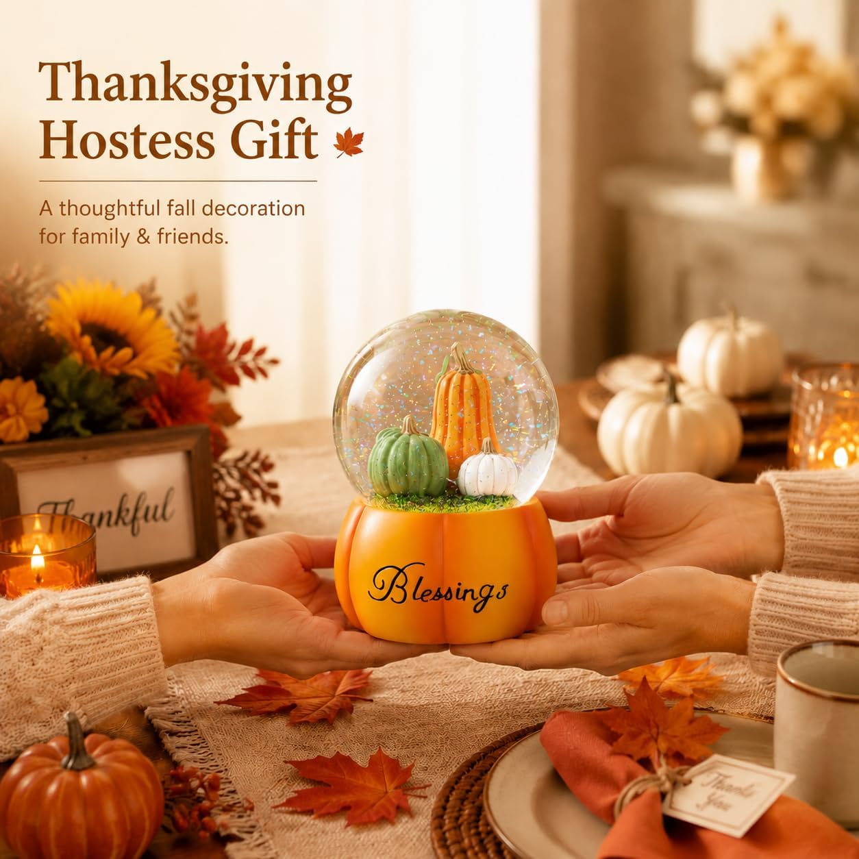 Bdor Pumpkin Snow Globe, LED Lights, Music & Color Changing, Fall Decor