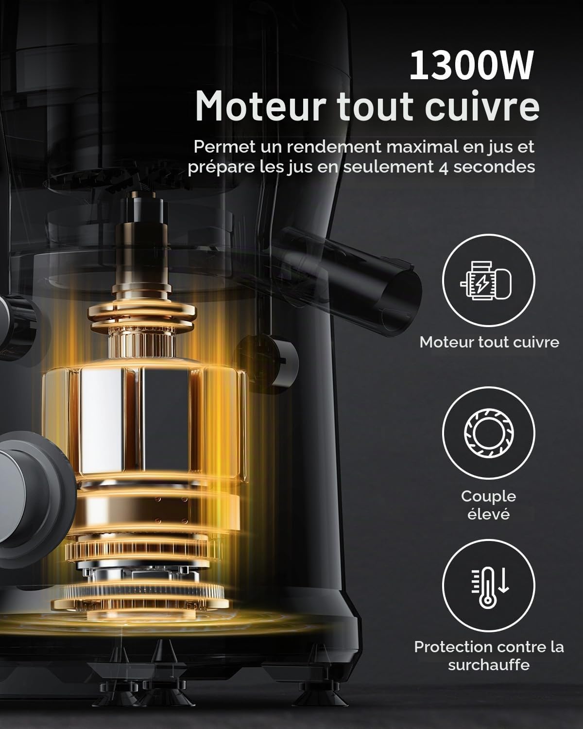GDOR Centrifugeuse 1300 W avec baie de remplissage extra large de 81 mm - Grand pichet de 1,25 l - Centrifugeuse pour légumes et fruits - Haut rendement de jus - 3 vitesses - Nettoyage facile - Brosse