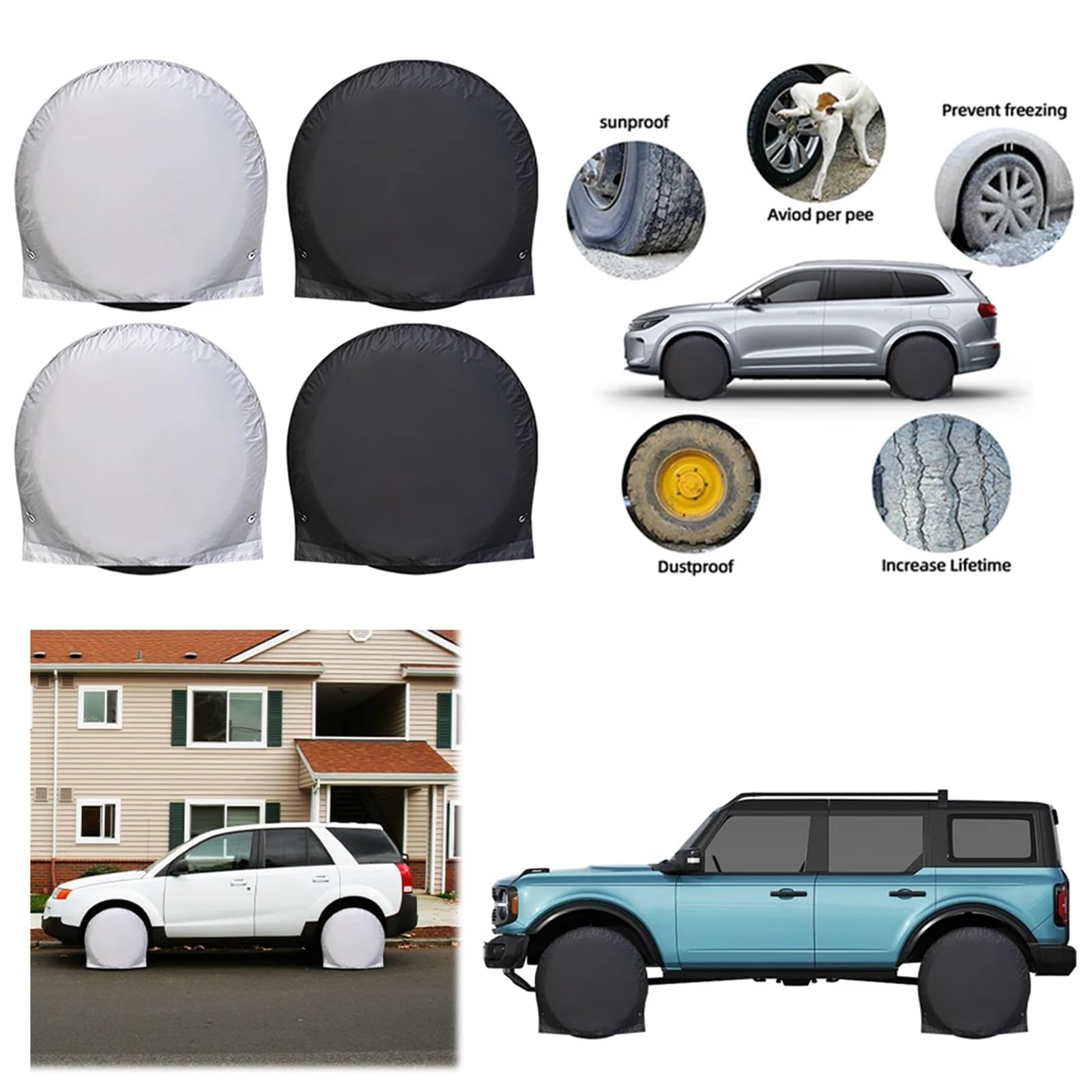 reifentaschen Reifenschutzhülle, wasserdichter Auto-Radschutz, Sonnenschutz for Regen- und Schneereifen(Black 2pcs,27-29inch)