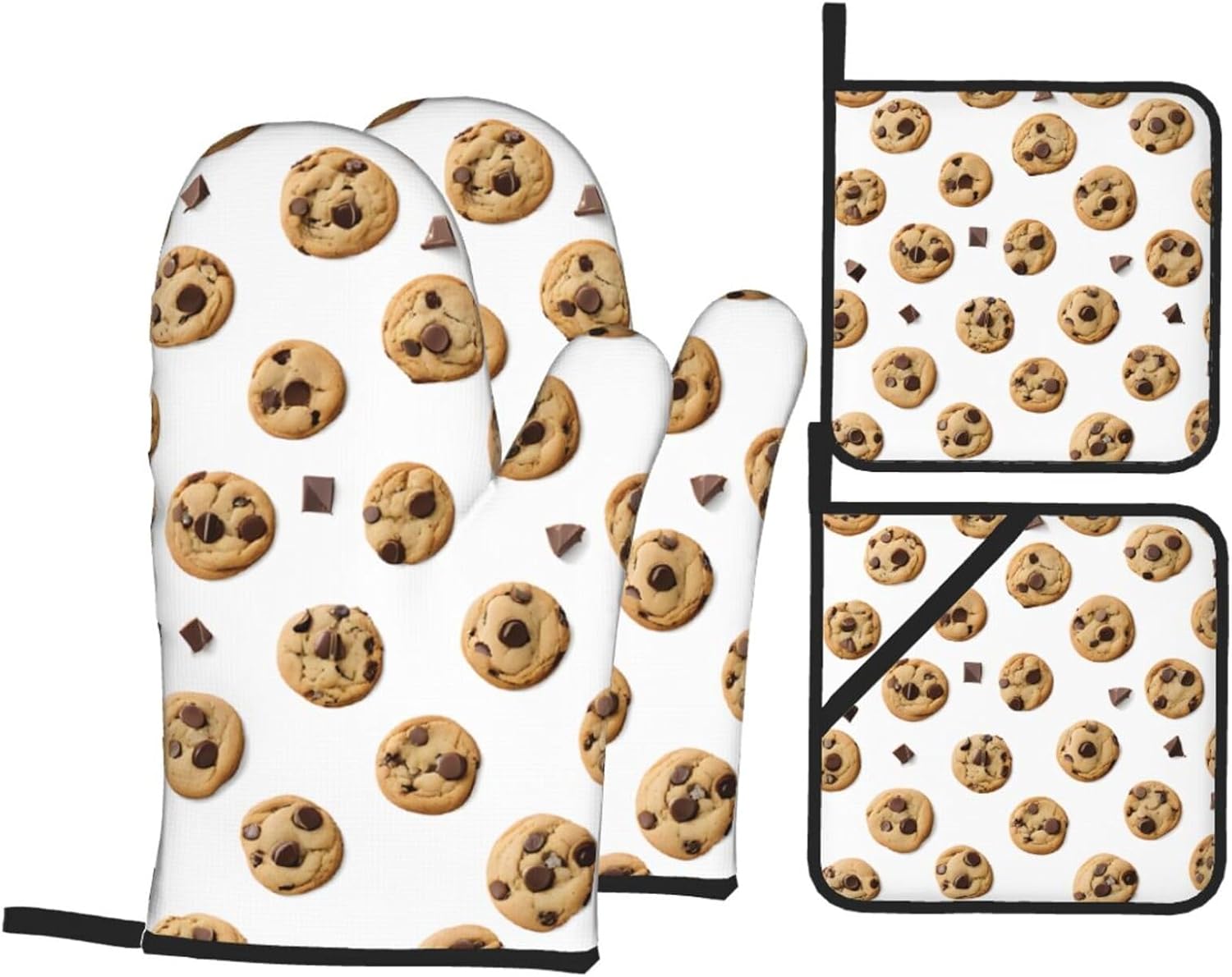 (Cookies Food Chocolate Chip Biscuits) 4 Oven Mitts and Pot Holders Sets Farmhouse Kitchen Gloves for Cooking Grilling Baking BBQ Mushroom Pot Holders Cook Essentials Accessories