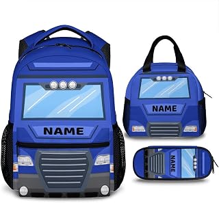 School Backpacks Set for Kids Boys, Custom Car Bookbag and Pencil Case Bundle for Kindergarten Preschool Travel, Back to School Supplies, Lightweight Backpack with Lunch Box for Car Lovers