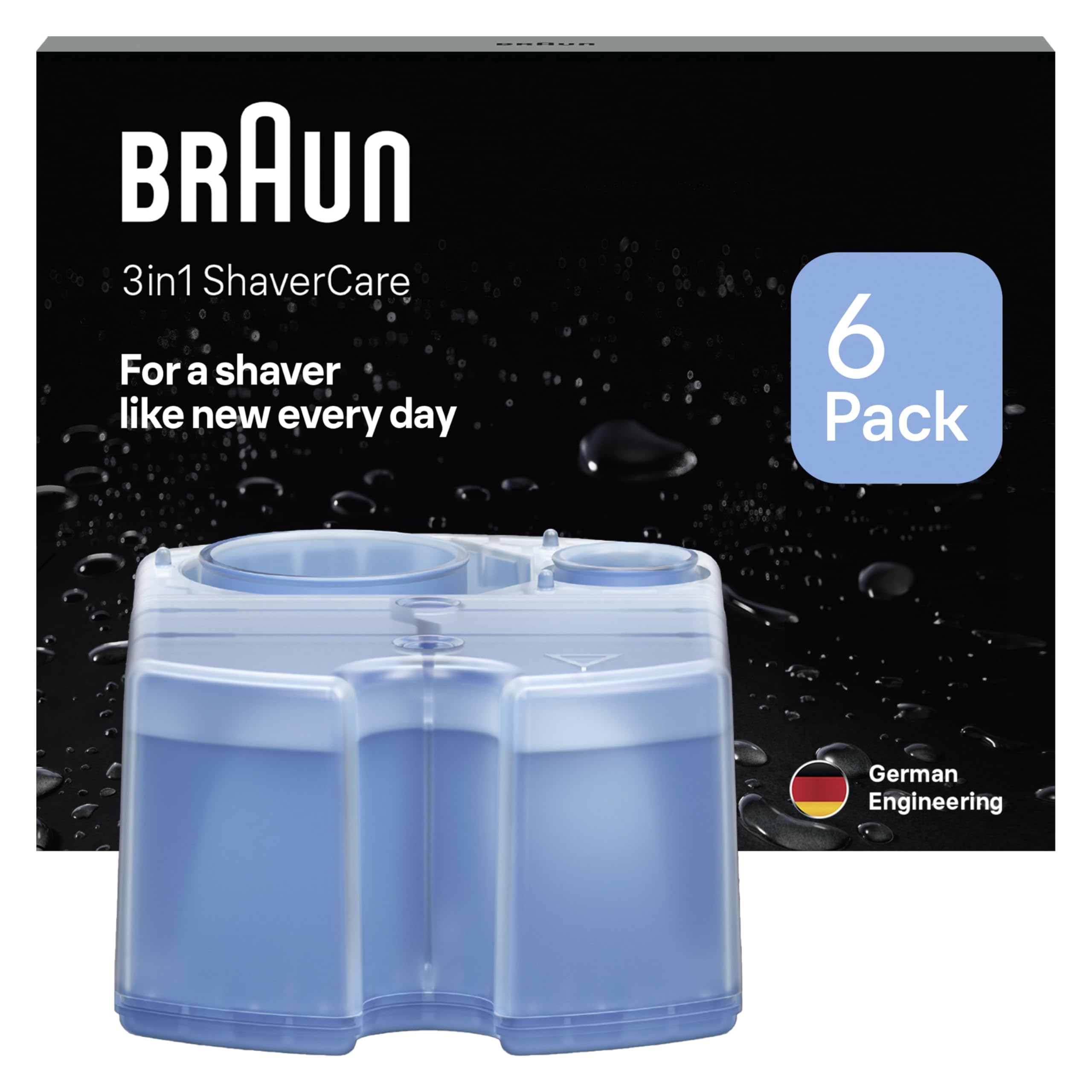 Braun ShaverCare 3in1 CCR6 Original Refill Cartridges for SmartCare Station, Sanitizing Electric Shaver Beard 10 Times Better Than Water, Lemon Scented, Pack of 6