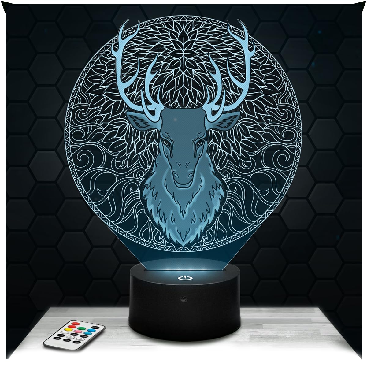 Lampephoto.fr - Deer Mandala Animal Hunting 3D Lamp Decoration, Gift idea for Men and Women, Deer Mandala Object, Adult Night Light, Bedroom Decoration, Original Christmas, Gift idea for Men and Women