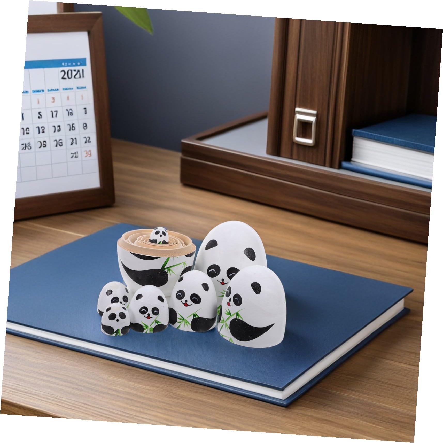 Poupées Russes Bois à Empiler Poupées Gigognes Pandas Faites Main Décoration Garçon Fille pour Chambre Anniversaire et Fêtes