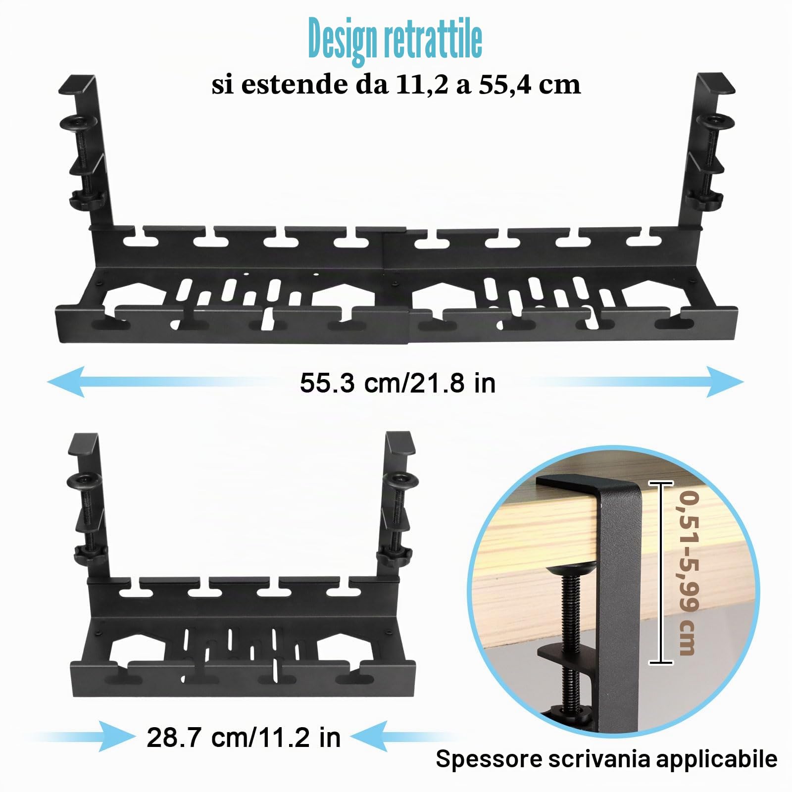 seOSTO Porta Cavi Scrivania, Retrattile Raccogli Cable Management Scrivania, Senza Forare Nascondi Ordinati Raccogli Cavo con Accessori, Organizer per Ufficio e Casa