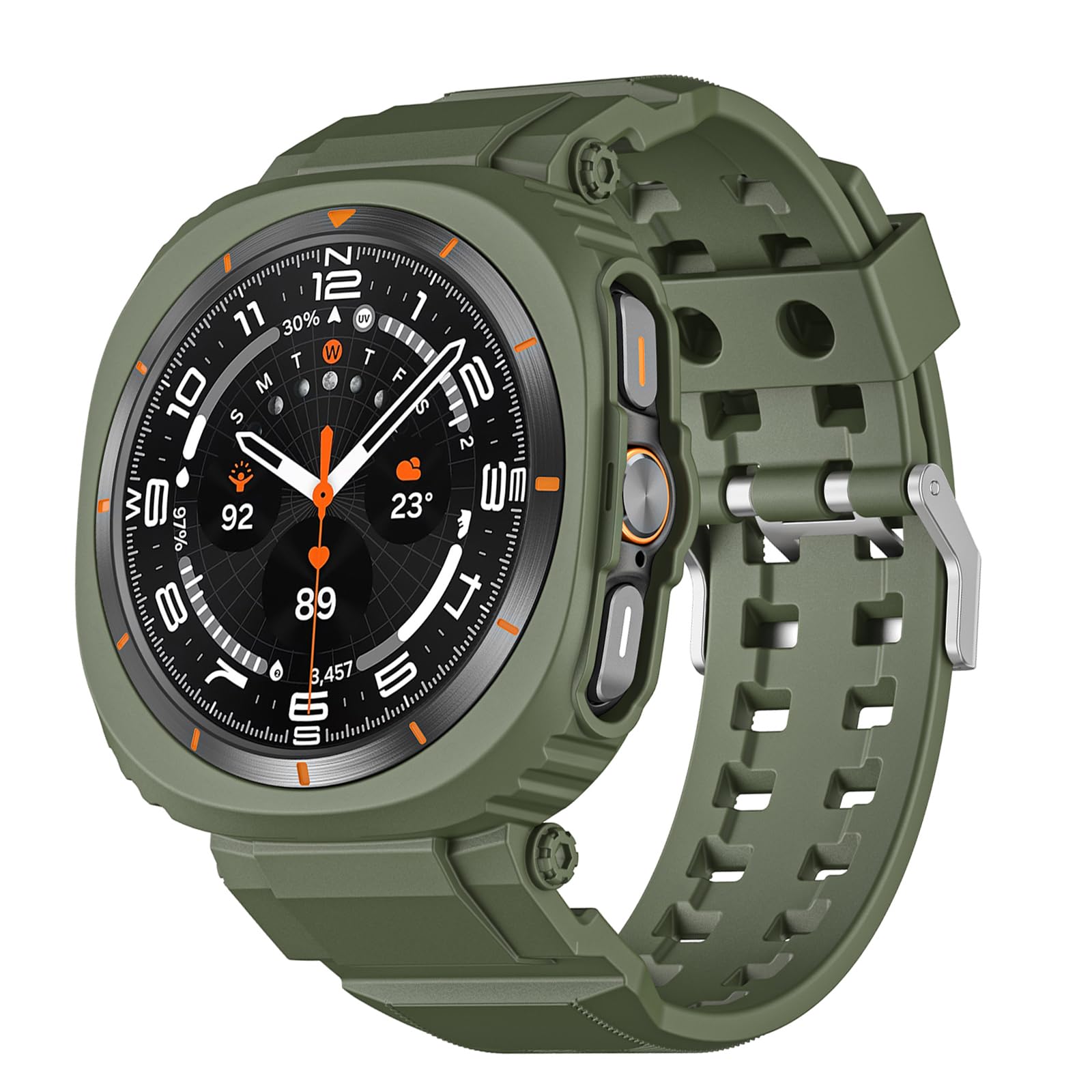 HAYONLIY TPU Rugged Sport Band Compatible for Samsung Galaxy Watch Ultra 47mm(2024), Adjustable Strap with Protective Case for Men