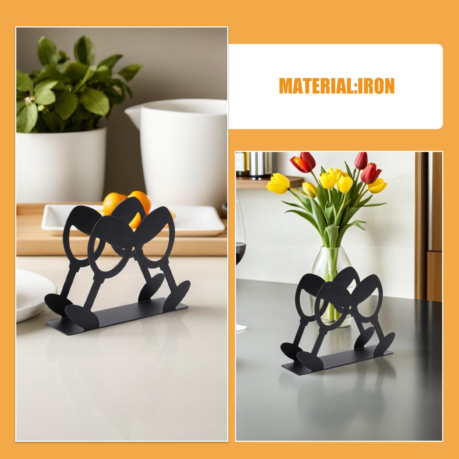 IMIKEYA 2er-Set Serviettenhalter für den Tisch – Schwarzer Metall-Serviettenspender für Rotweingläser mit großer Öffnung, ideal für Restaurants, Bars und Küchen im Landhausstil.