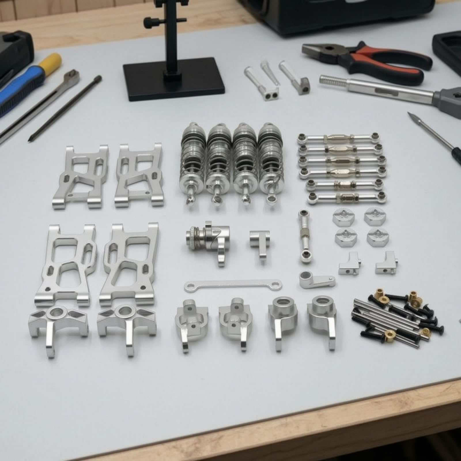 Componenti per Veicoli in Kit di Upgrade Parti Auto RC Ammortizzatori Snodi Sterzo Blocchi C Posteriori Tiranti Assieme Sterzante in Metallo Adatti a, Array, Blu