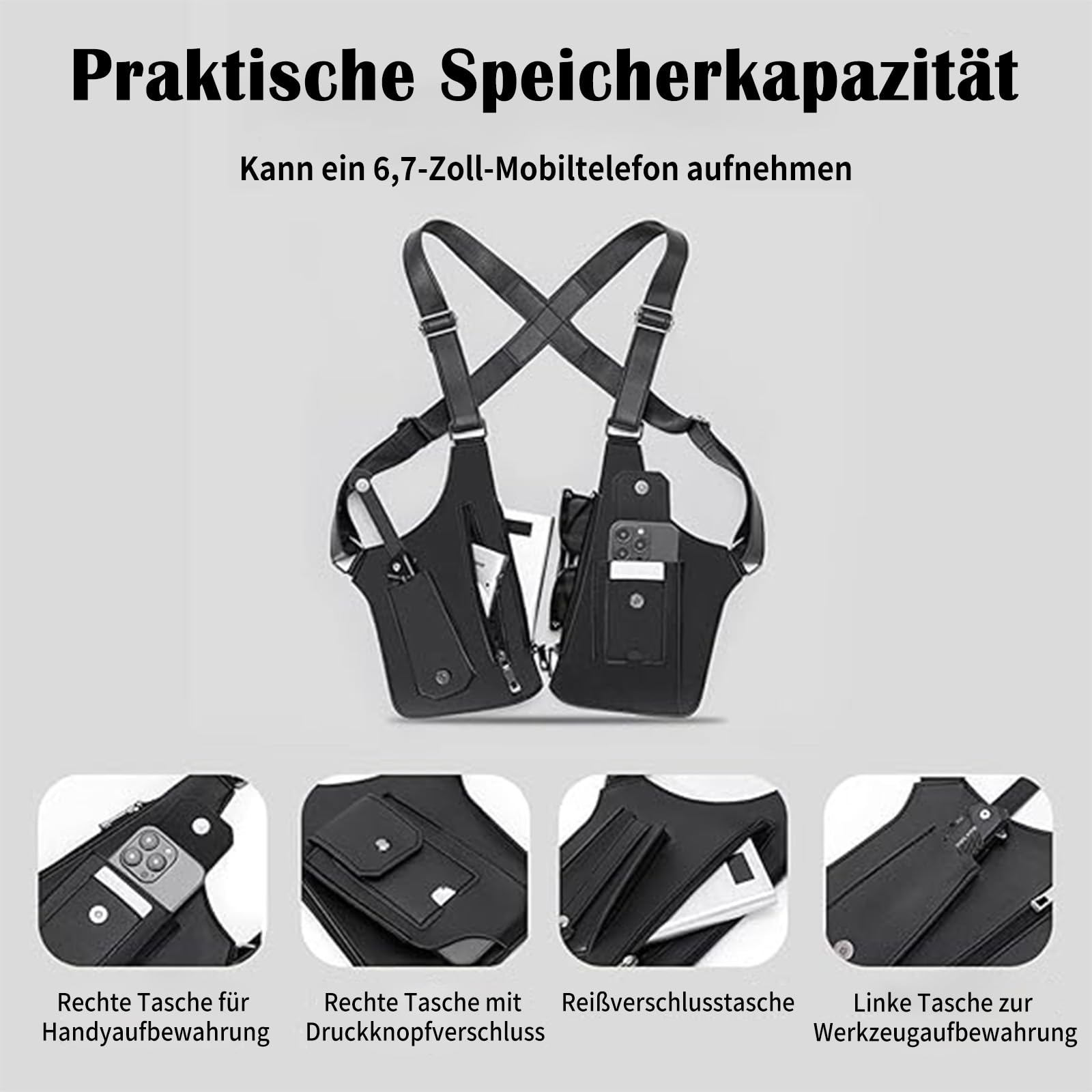 Schulterholster, Vertikales Pistolenholster, Verdeckte Waffenholster, Leder Anti-Diebstahl Schulterholster, Verstellbare Achselholster Tasche mit Doppelfächern,Umhängetasche Für Männer - 2