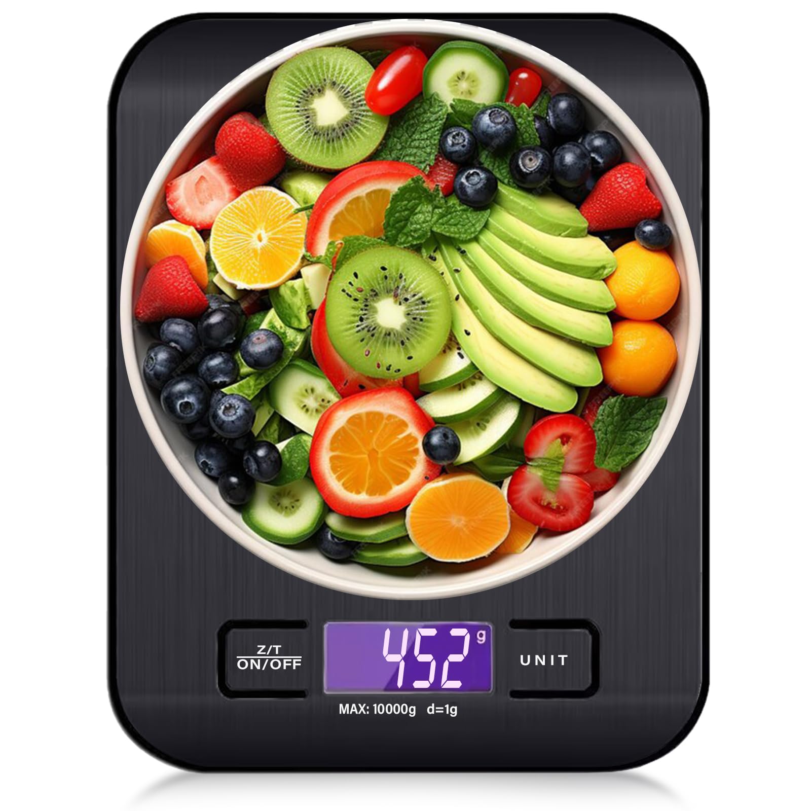 ALIF BIZ LLC -FZ Digital Multifunctional Kitchen Scale Up to 10kg Capacity High Accuracy Ultra Slim Stainless Steel Platform With Touch Button Large LCD Display (Black)