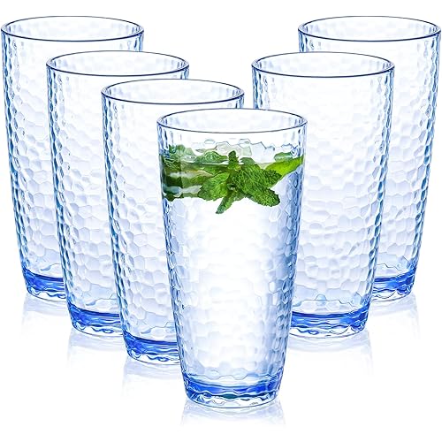 Plastic Unbreakable Tumblers, 25oz Highball Drinking Glasses Set of 6, Blue