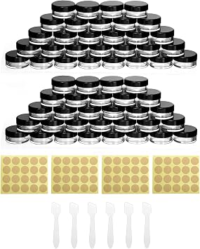 QWORK® 60 Pieces Empty Sample Pots, Small Containers With Lids, With Sticker And Small Spoon For Make Up Storage, Jewelry, Gel, Etc