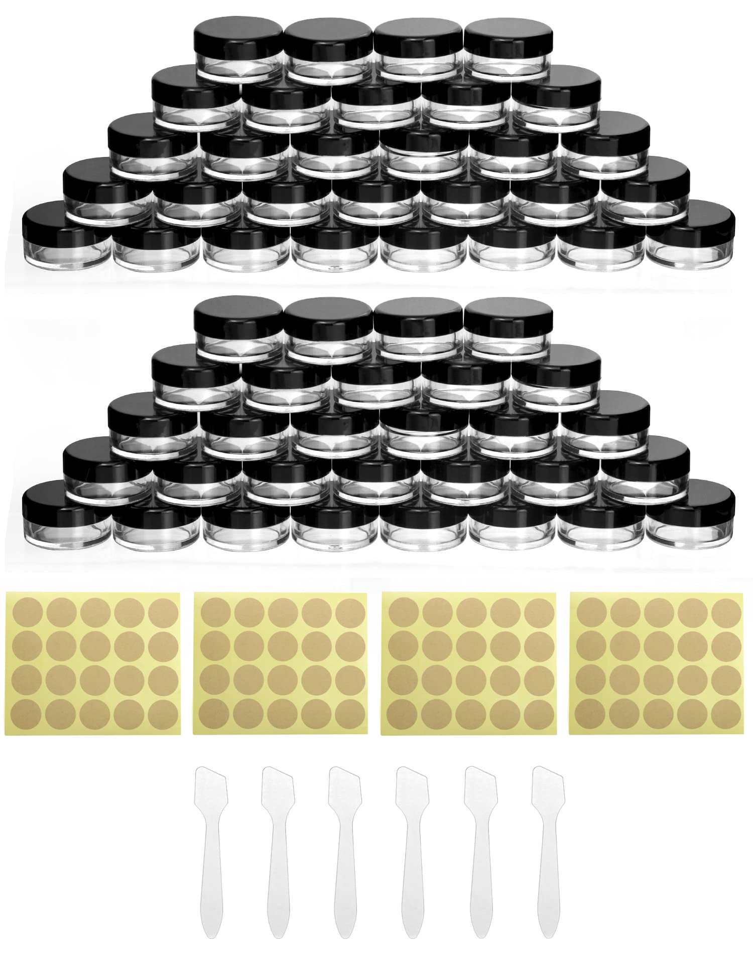 QWORK® 60 Pieces Empty Sample Pots, Small Containers With Lids, With Sticker And Small Spoon For Make Up Storage, Jewelry, Gel, Etc