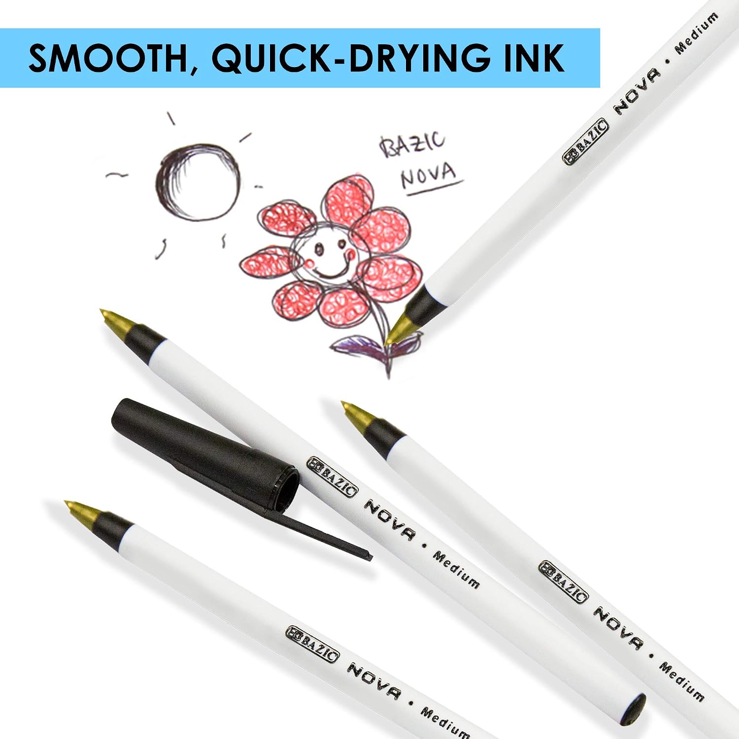BAZIC Nova Black Color Stick Pen (12/Box)