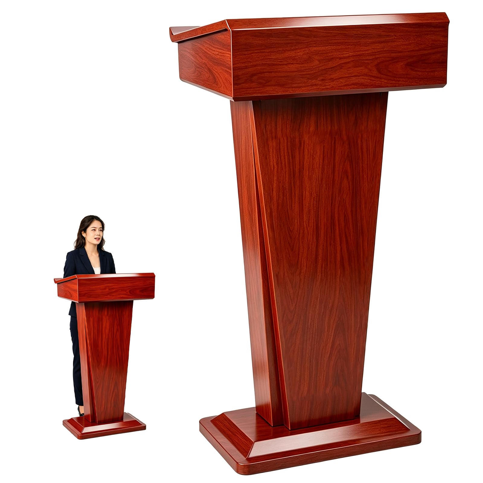 Modern Floor Standing Lectern, Speech Podium with Storage WoodGrain
