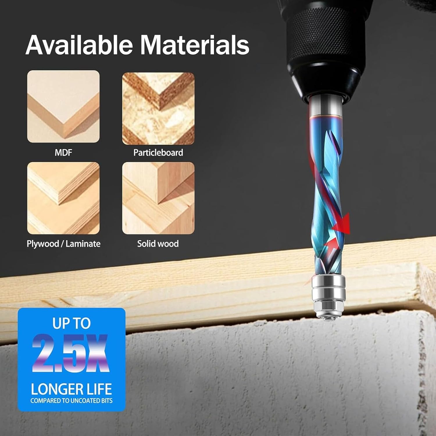 Up Down Compression Spiral Flush Trim Router Bit Carbide 1/2 Inch Shank 1 5/8 Inch Cutting Length for OAK MDF Softwood Hardwood Plywood Laminate