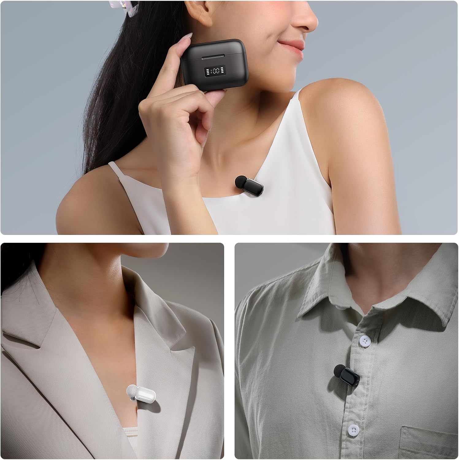 ULANZI A200 Mini Mic Wireless Lavalier Lapel Microphone for iPhone 17/16/15 Type-C, 48kHz/24-bit, Plug & Play, Smart Noise Cancelling, Digital Display, 30H Battery for Video Recording(White + Black)