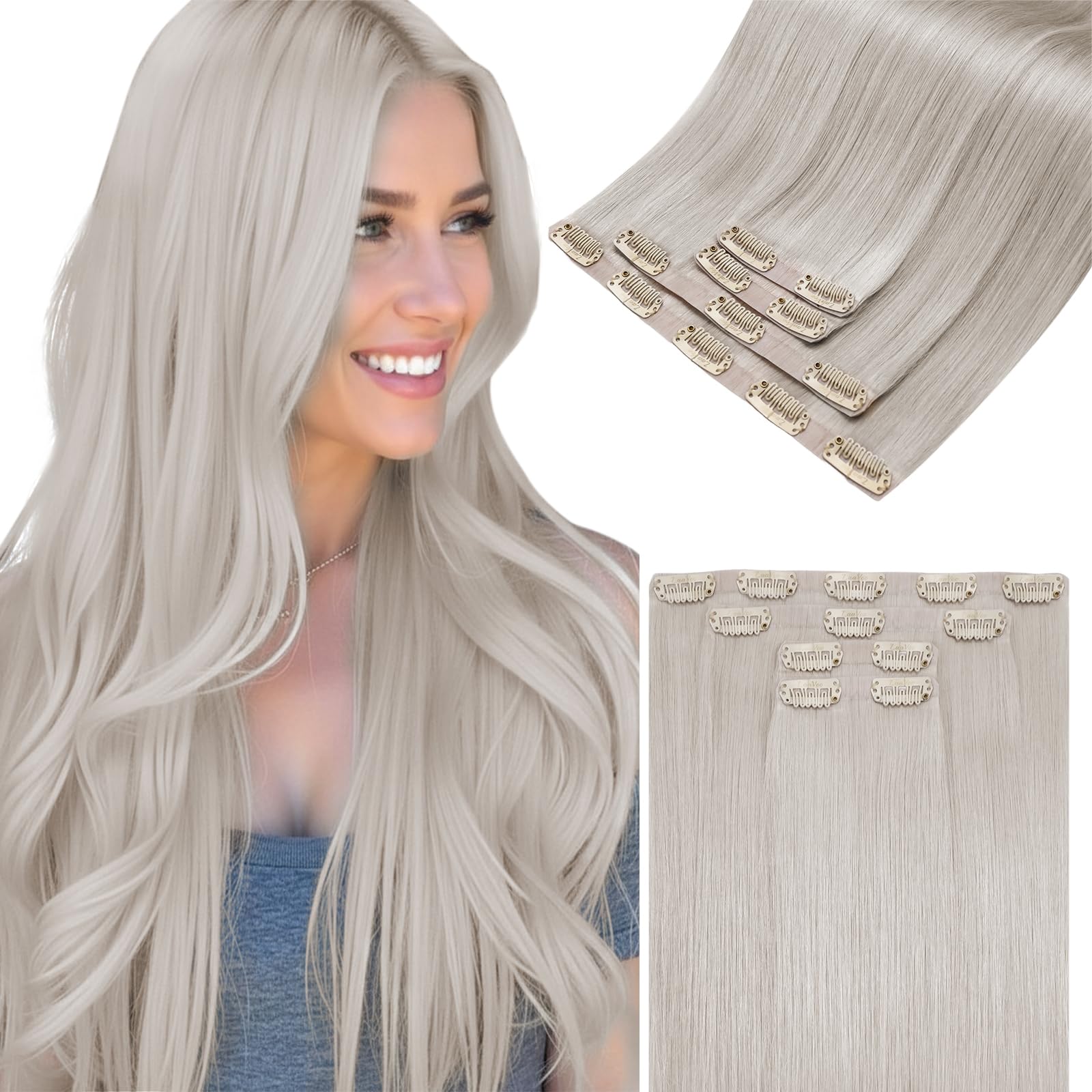 LaaVoo Extensions Echthaar Echt Haar Extension Clip Haarverlängerung Echthaar