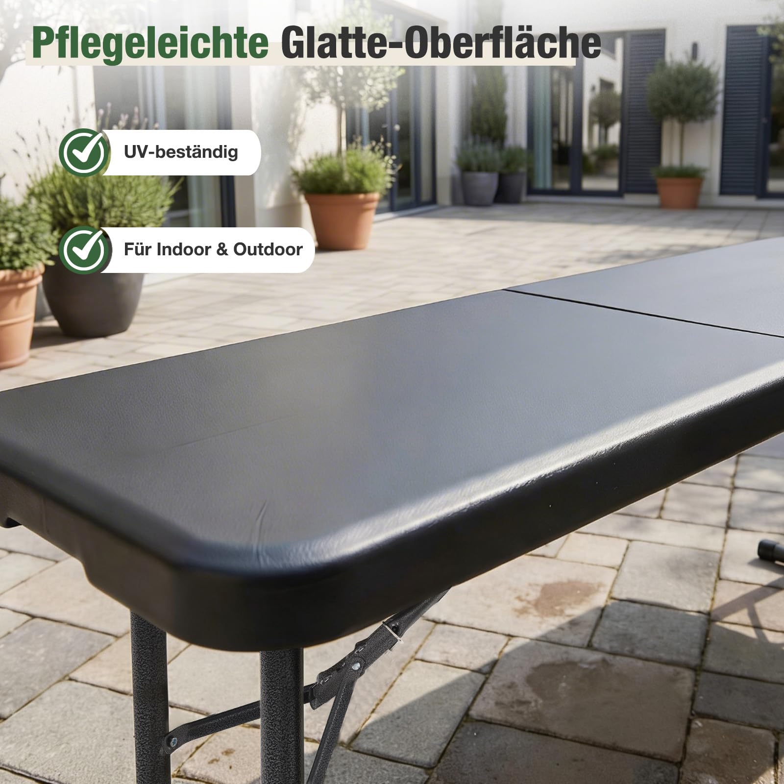 Sekey 2er Set Bierbank Klappbar Kunststoff, 8 Personen 183cm Klappbank Bierbänke Faltbar Biergarten Campingbank Bierzeltgarnitur Garten, Schwarz