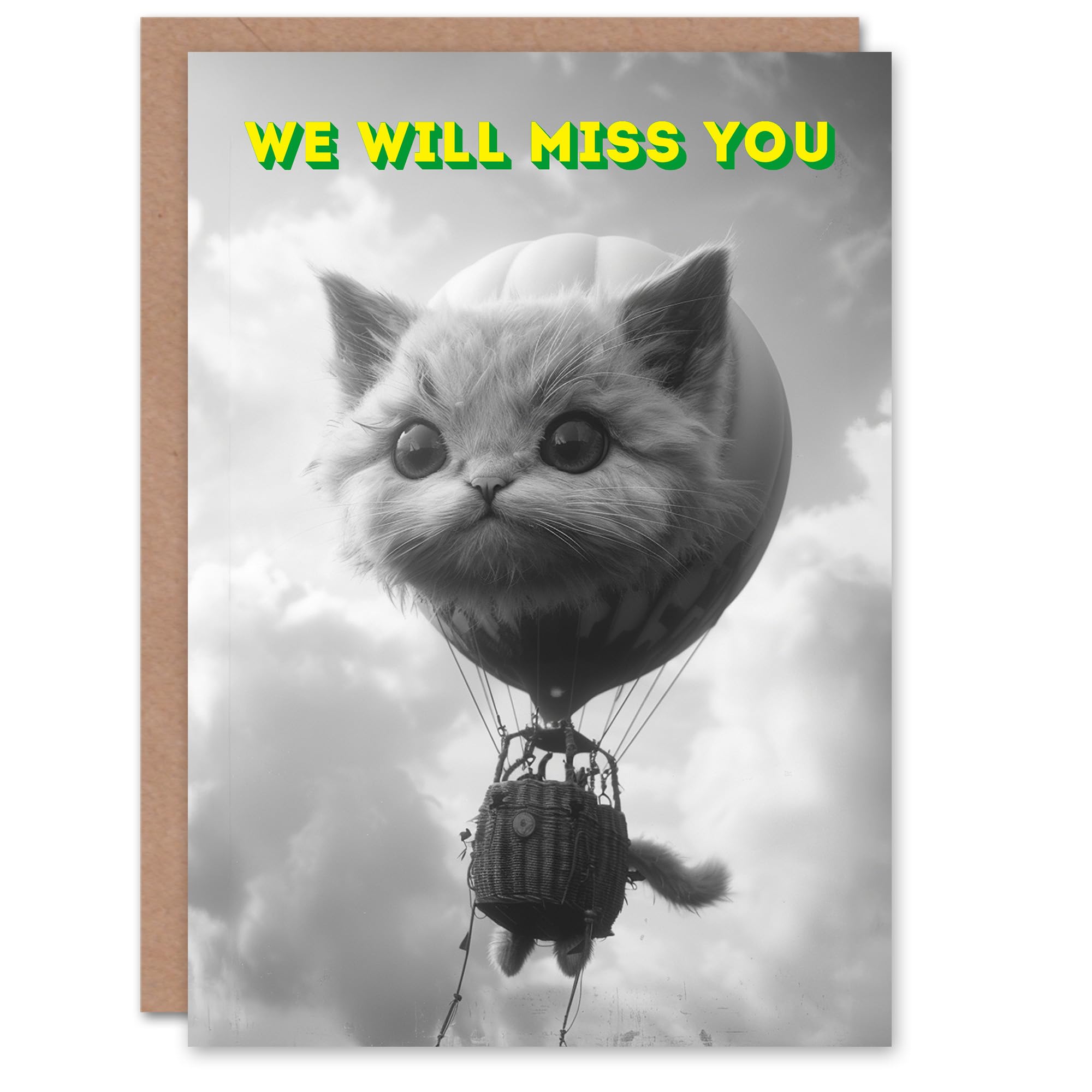 Artery8 Greeting Card - Cat Lover Air Balloon Travel - Miss You