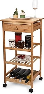 Hallops Kitchen Cart with Drawer and Basket - Brown Kitchen Cart Island for Small Spaces - Extra Counter Space or Spice Rack - Portable Dining Table with Wheels - Elegant Solid Wood Top, Spice Drawer